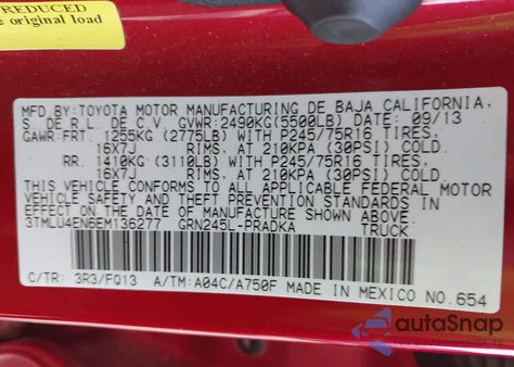 2014 Toyota Tacoma Base V6 z USA, uszkodzony, nr VIN 3TMLU4EN6EM136277